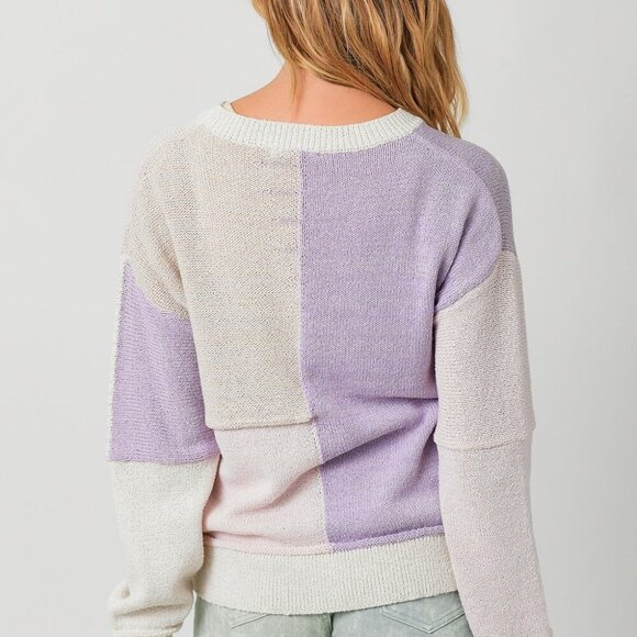 MYSTREE COLOR BLOCKED MIXED WEAVE PULLOVER SWEATER - Picture 6 of 6
